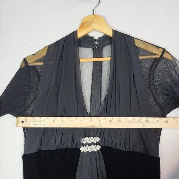 Vintage 90s Jessica McClintock Black Velvet Rhinestone Formal Gown Size 12 USA - Picture 7 of 16